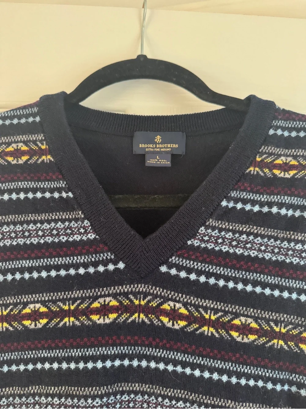 Brooks Brothers Navy V-Neck Fair Isle Knit Vest